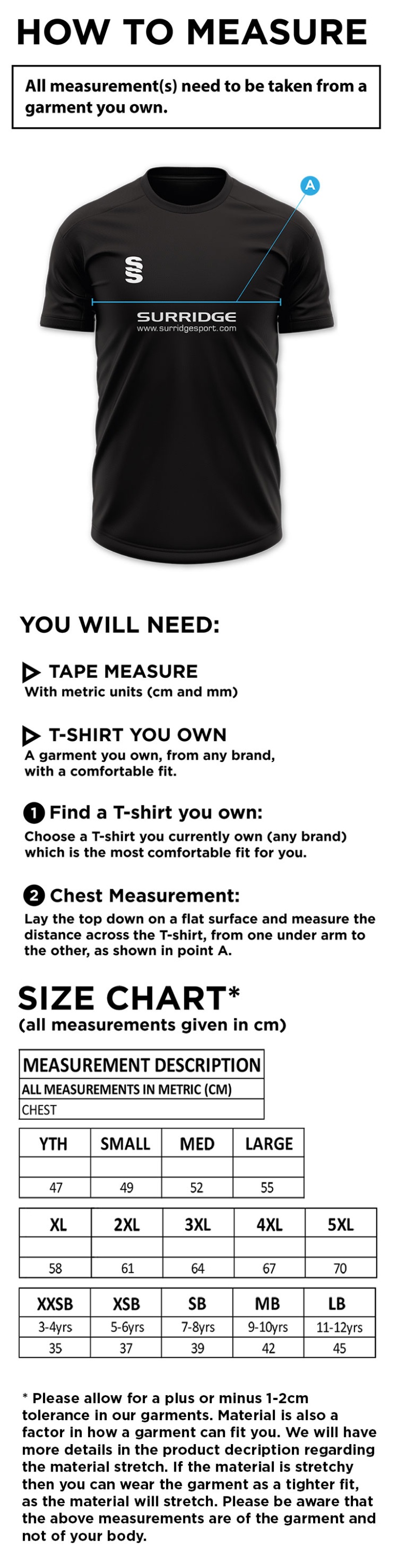 Cleckheaton CC - Blade Polo Shirt - Size Guide