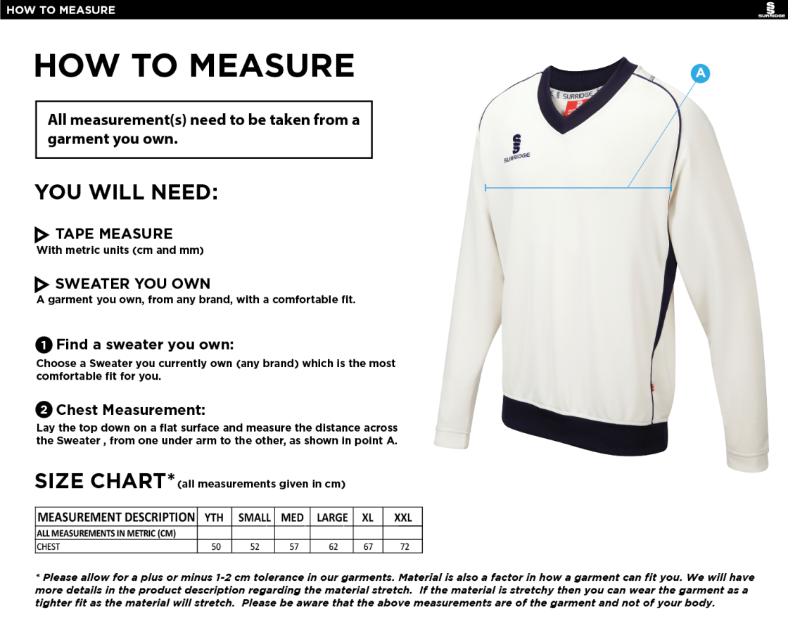 Cleckheaton CC - Ergo Long Sleeve Sweater - Size Guide