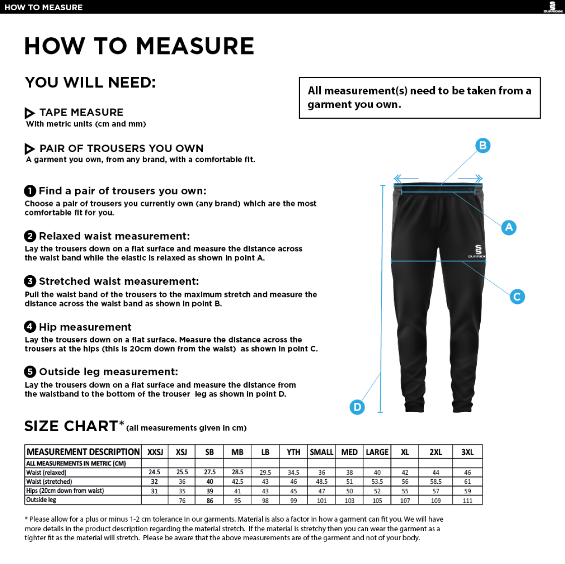 Cleckheaton CC - Tek Skinny Pants - Size Guide