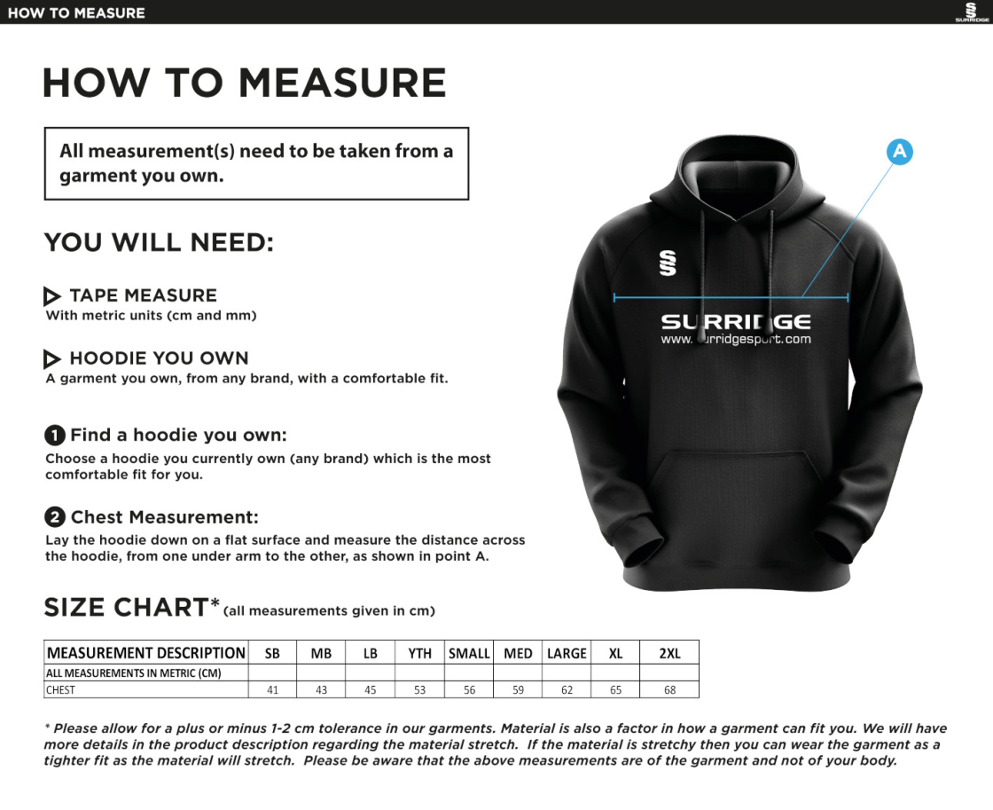 Cleckheaton CC - Blade Hoody - Size Guide
