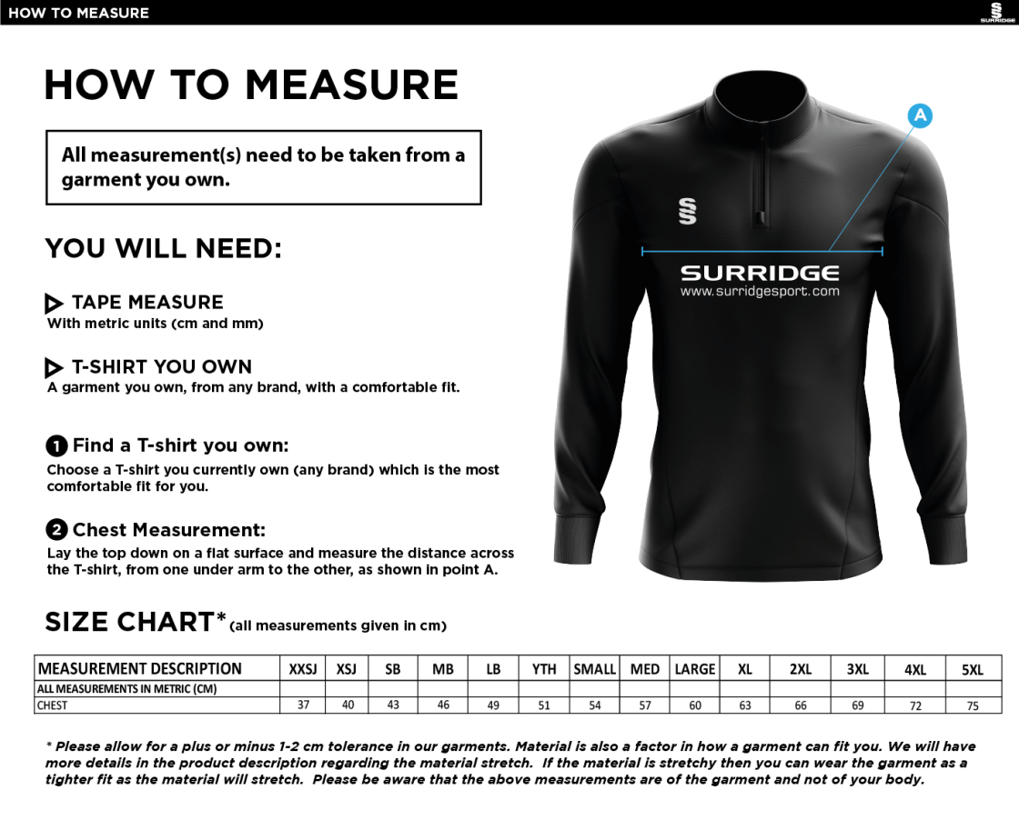 Cleckheaton CC - Blade Performance Top - Size Guide