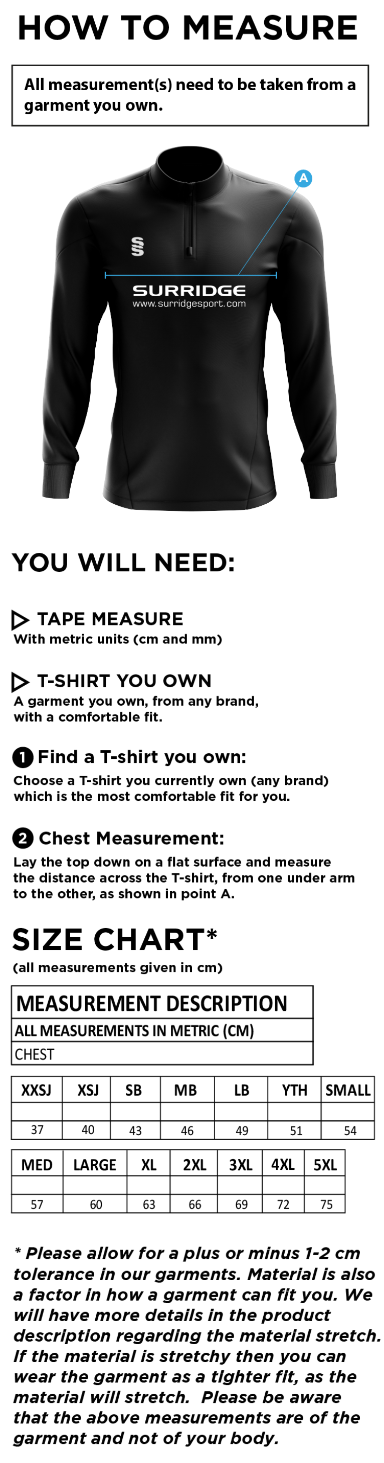 Cleckheaton CC - Blade Performance Top - Size Guide