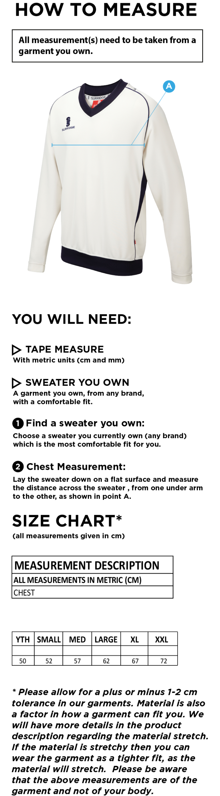 Cleckheaton CC - Ergo Long Sleeve Sweater - Size Guide